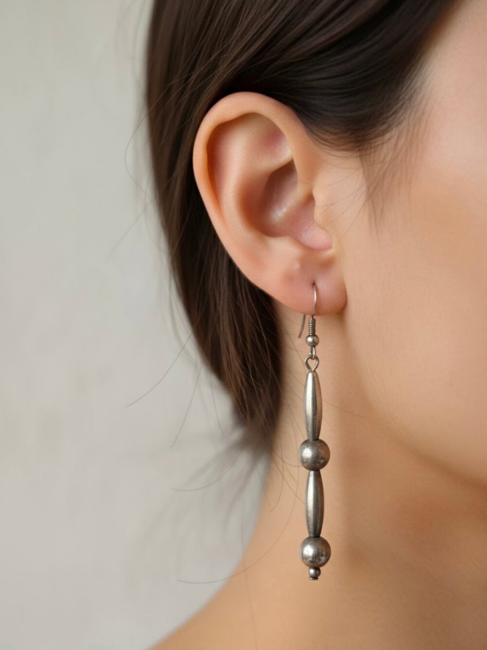 Vintage 1970's Long Sterling Silver Beaded Earrings